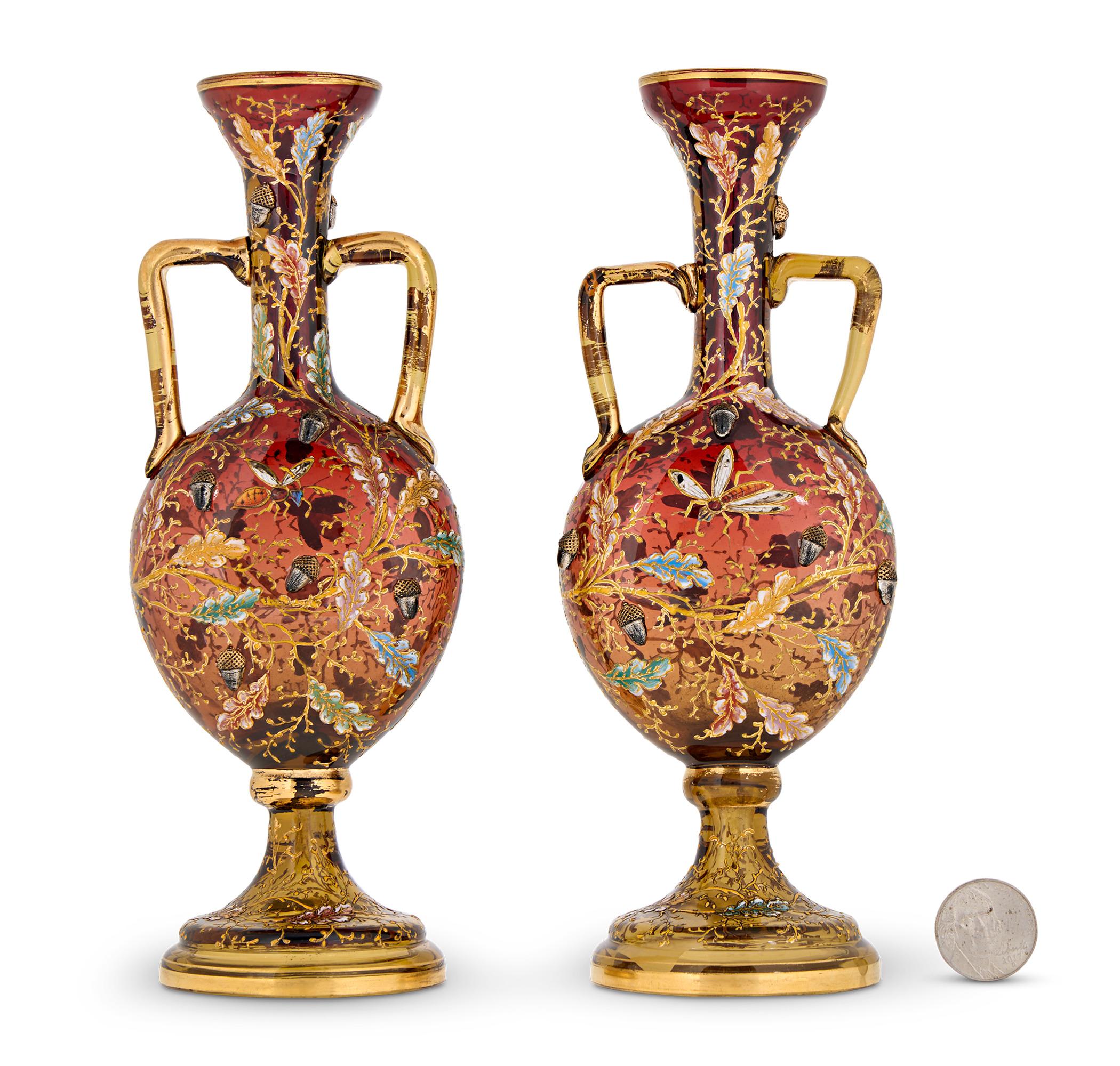 Pair of Moser Glass and Enamel Vases In Excellent Condition In New Orleans, LA