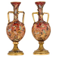 Antique Pair of Moser Glass and Enamel Vases