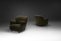 Pair of Moss Green Armchairs, Europe Mid-20th Century