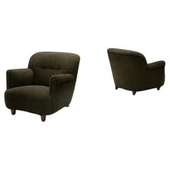 Pair of Moss Green Armchairs, Europe Mid-20th Century