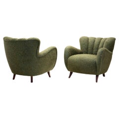 Pair of Moss Green Upholstered Armchairs, Europe 20th Century