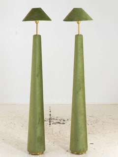 Paar moosgrüne Stehlampen aus Samt, Frankreich, Ende 20.