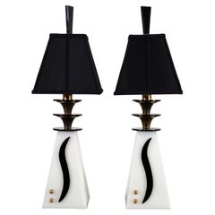 Retro Pair of Moss Lighting Co 1950s Black and White Acrylic Table Lamps