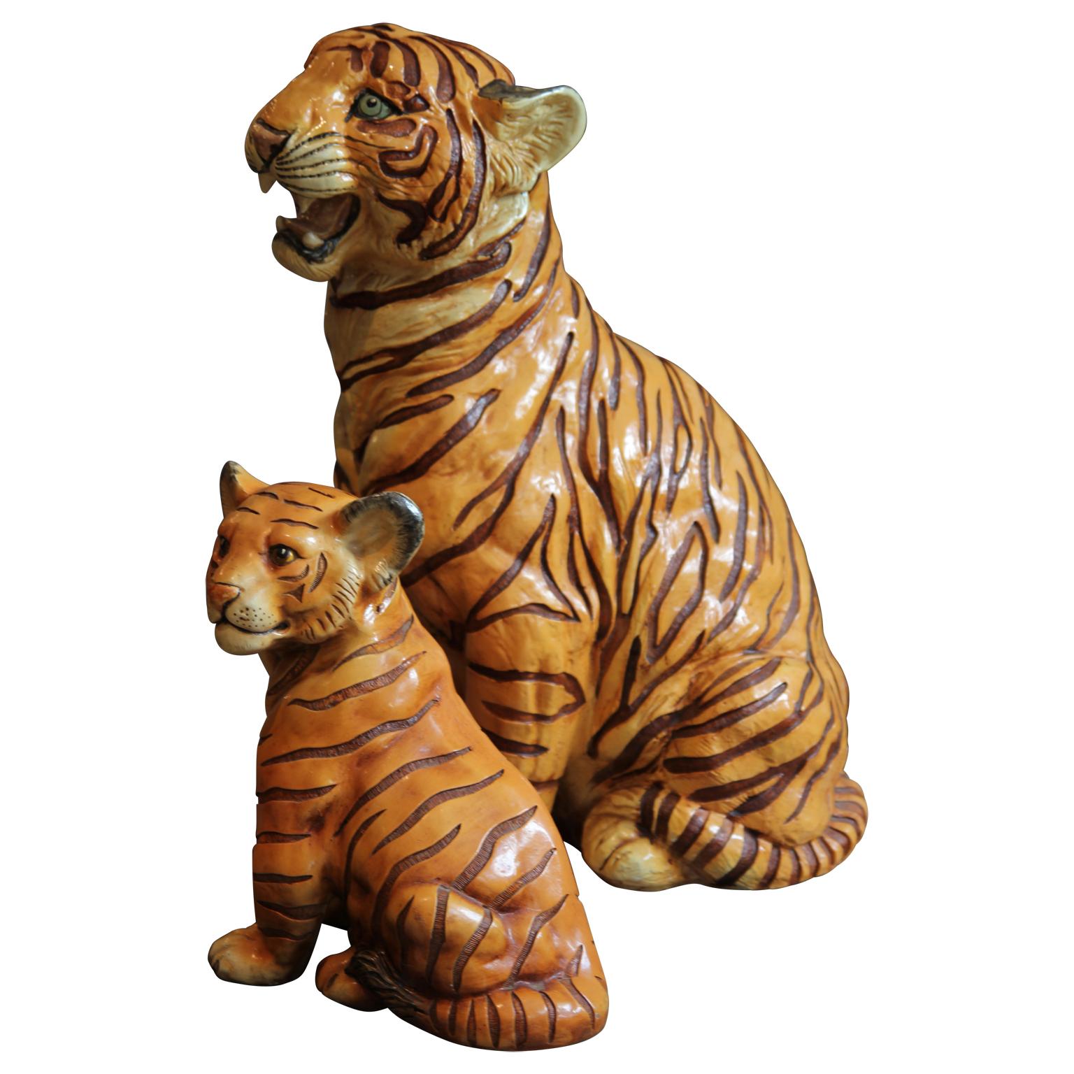 Majestic porcelain tiger sculpture. The stripes were individually sculpted and the tiger is hand painted with great detail. 

