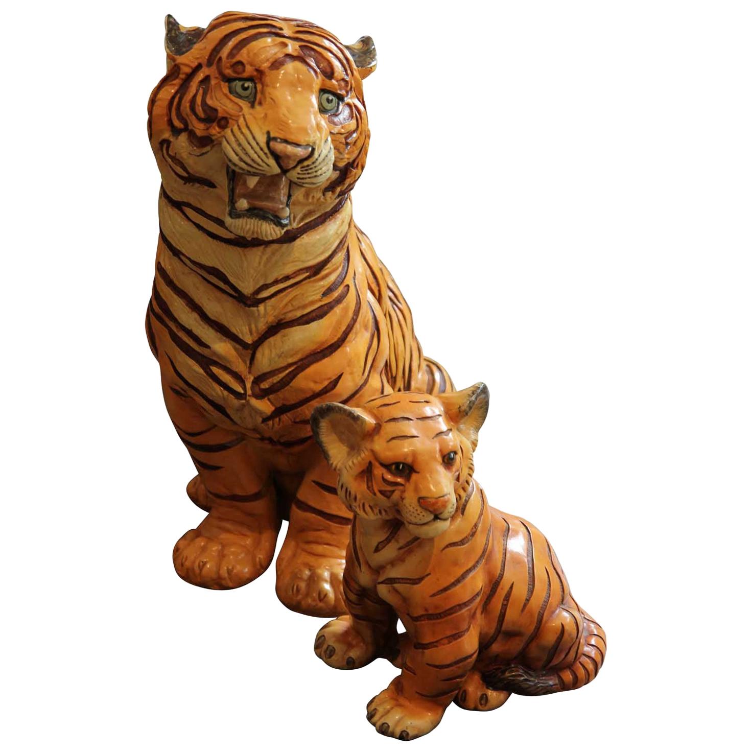 Naturalistic Porcelain Tiger Sculpture / Statue
