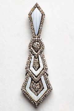 Pair of Mother of Pearl and Diamond Dangle Drop Earrings.