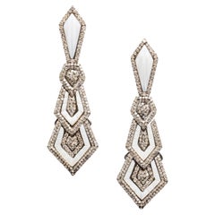 Pair of Mother of Pearl and Diamond Dangle Drop Earrings.