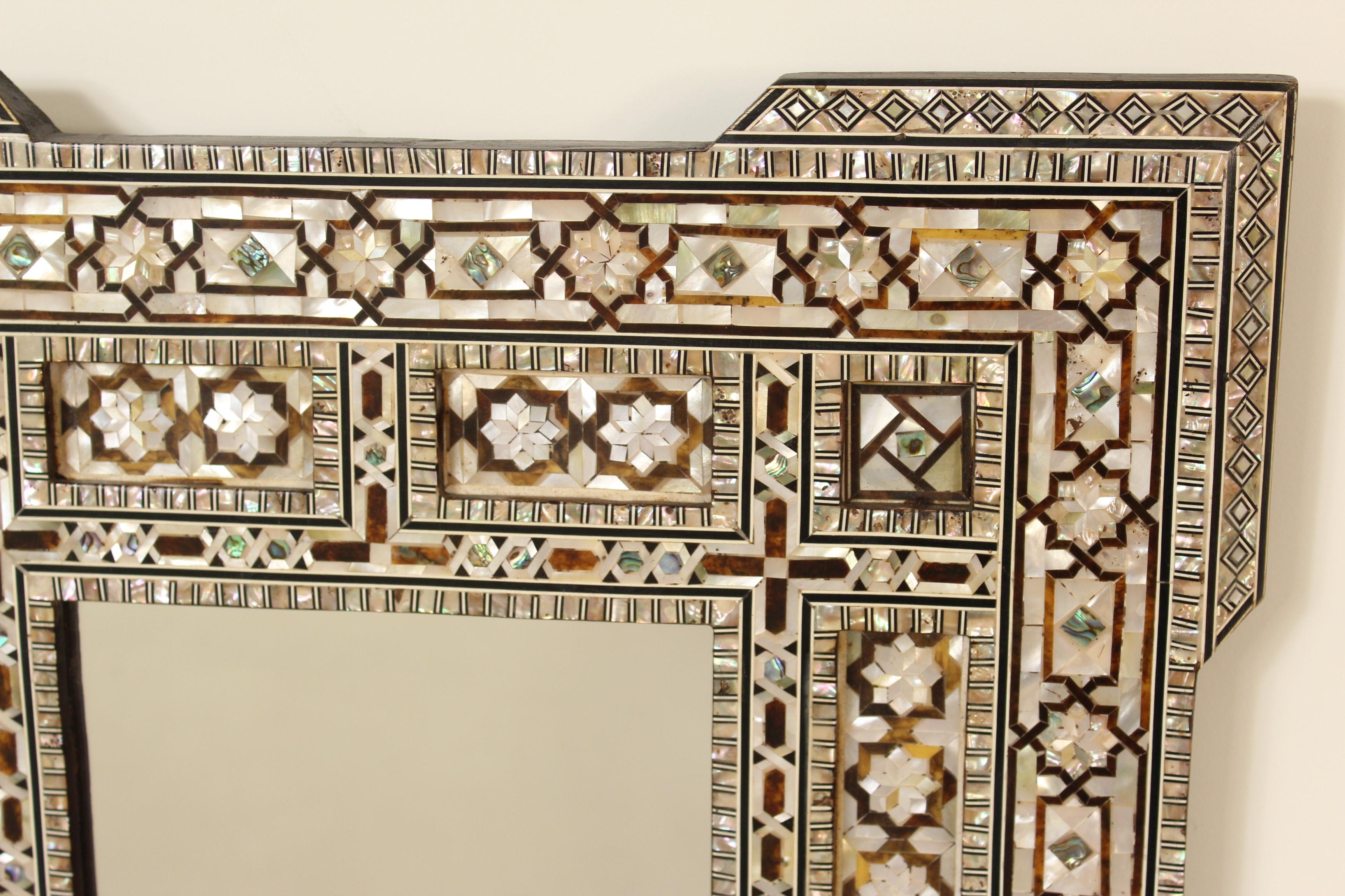 Pair of Mother-of-Pearl Inlaid Middle Eastern Mirrors In Good Condition In Laguna Beach, CA
