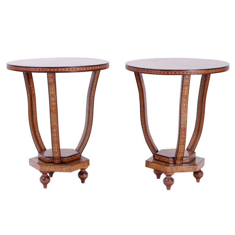 Pair of Mother-of-Pearl Inlaid Side Tables at 1stdibs