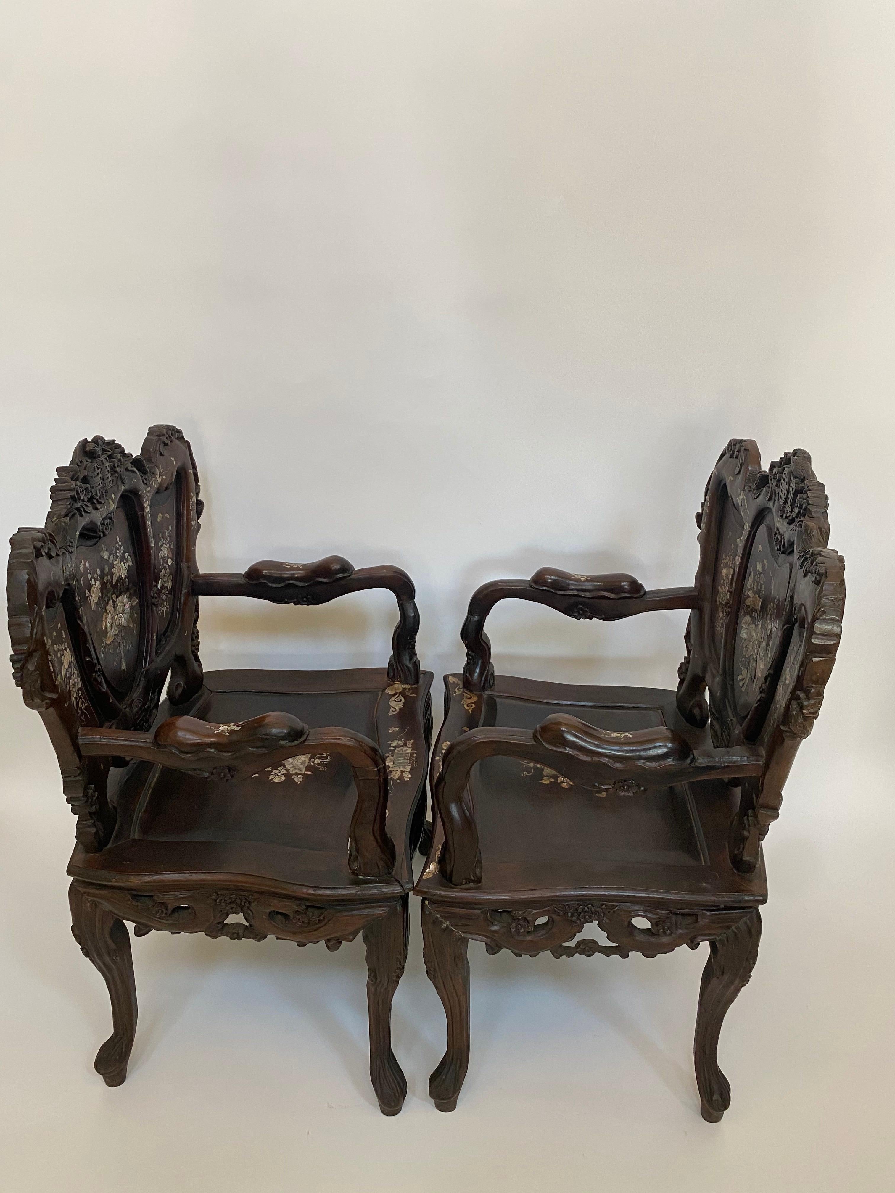 Pair of Mother of Pearl Inlay Chinese Armchairs For Sale 10