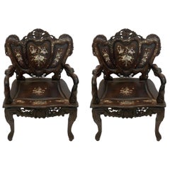 Pair of Mother of Pearl Inlay Chinese Armchairs