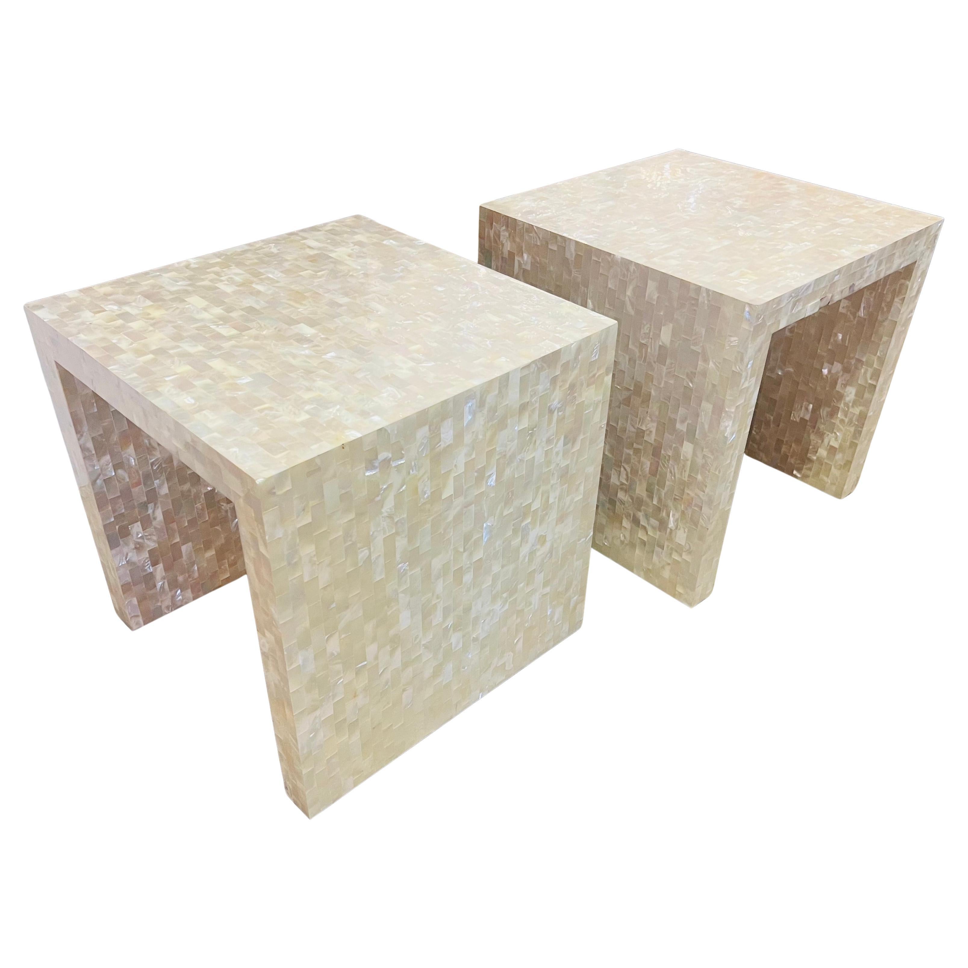 Pair of Mother of Pearl Oscar De La Renta Side Tables