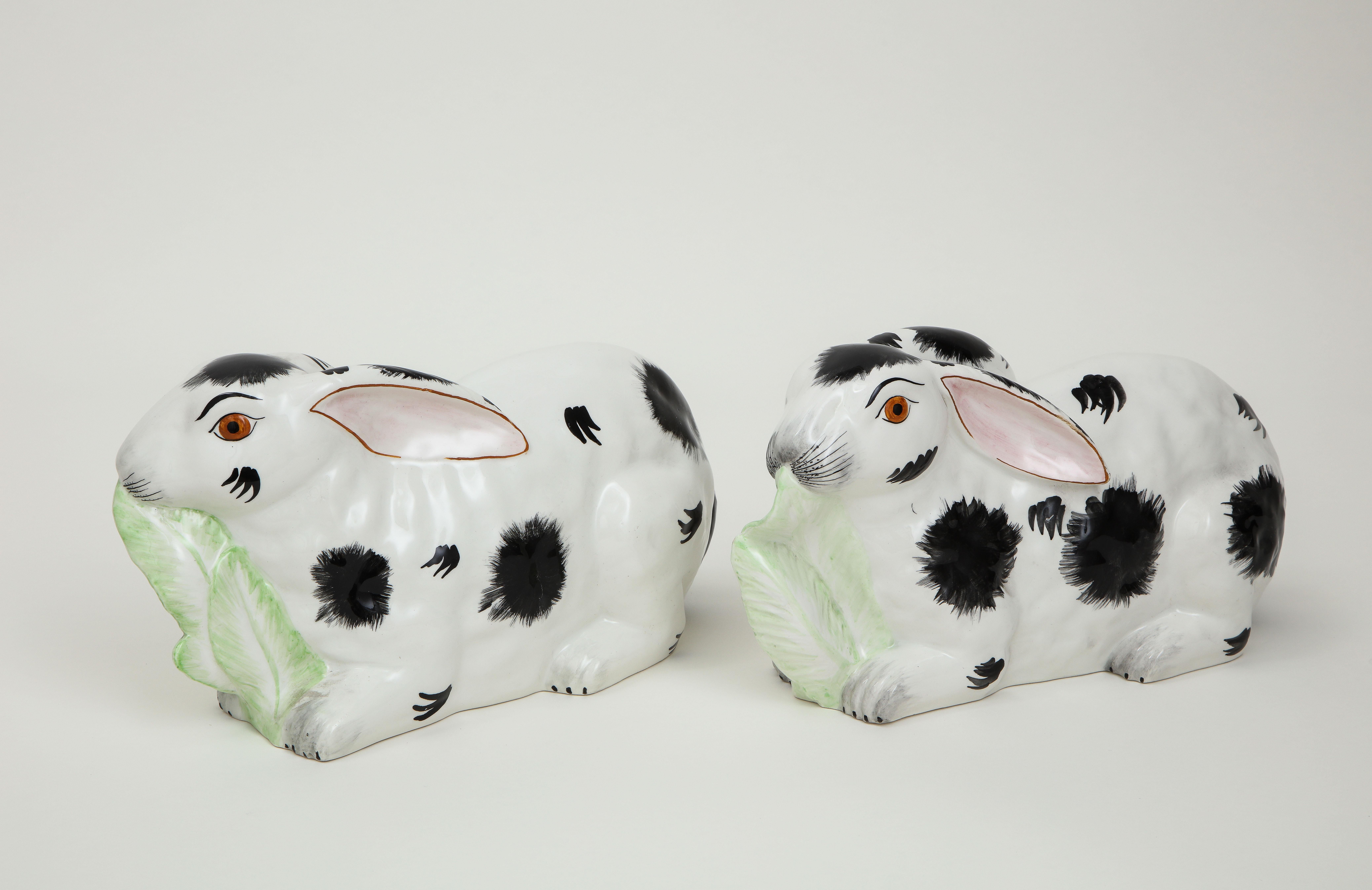 20th Century Pair of Mottahedeh Black and White Porcelain Rabbits