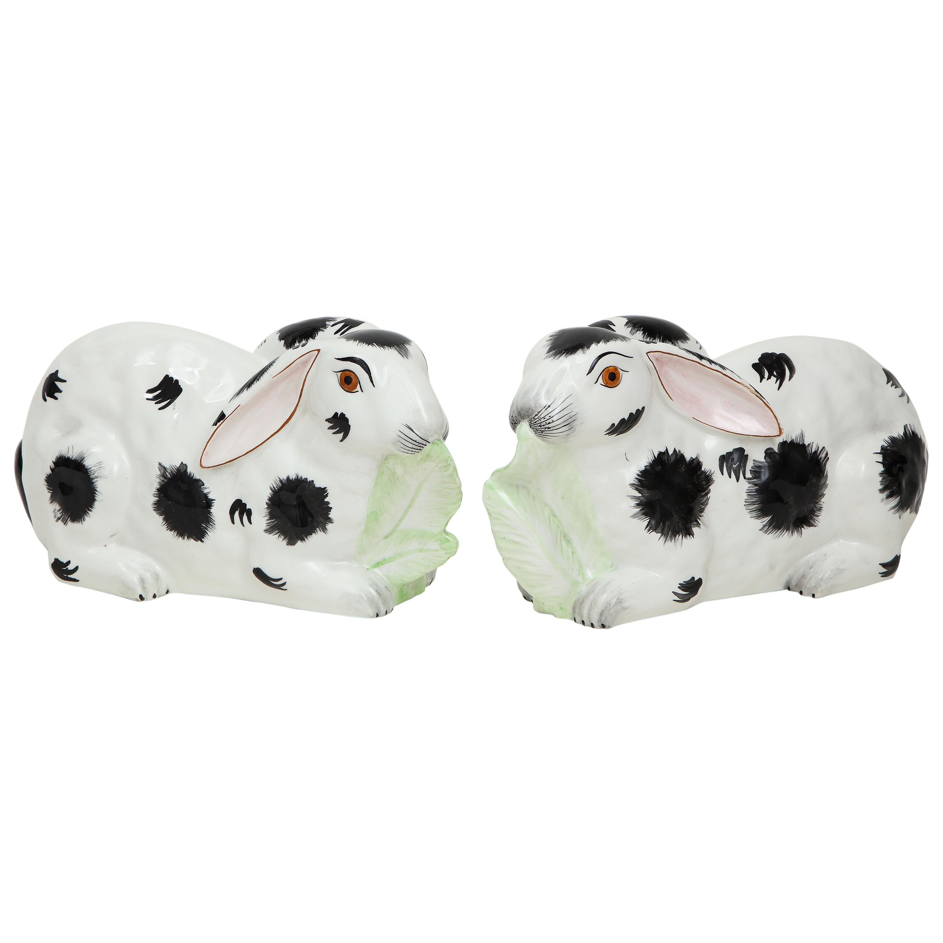 Pair of Mottahedeh Black and White Porcelain Rabbits