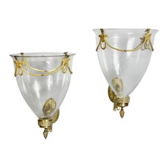 Pair of Mottehedah Glass and Metal Wall Mounted Hurricane Shades