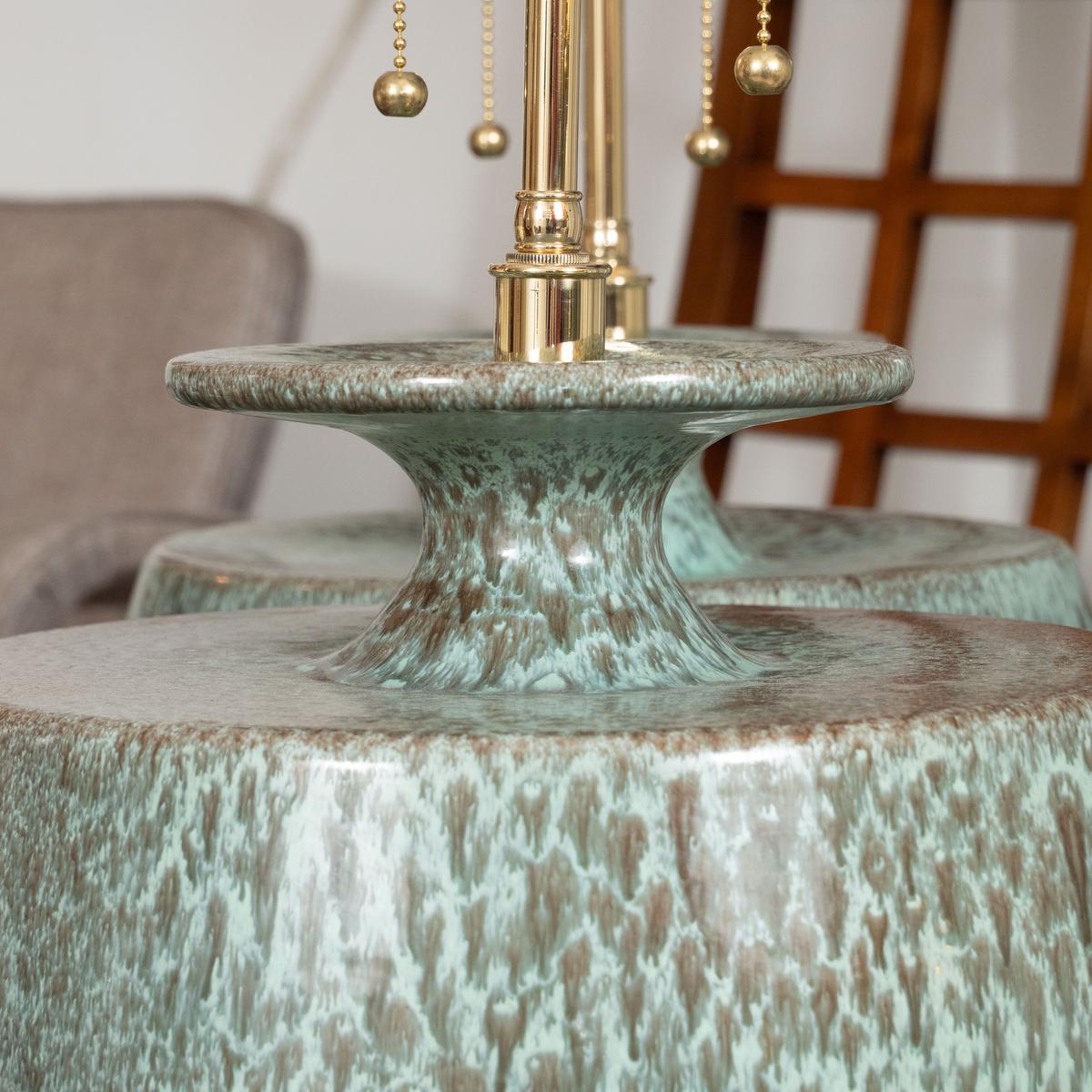 Mid-Century Modern Pair of Mottled Ceramic Table Lamps