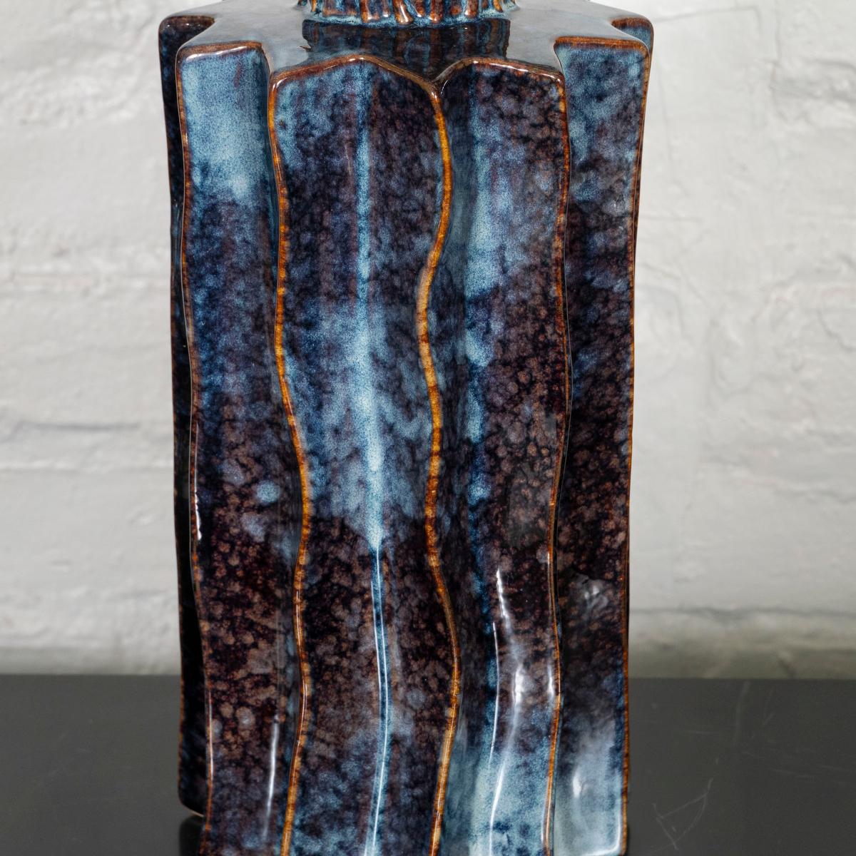 Brass Pair of mottled ceramic table lamps For Sale