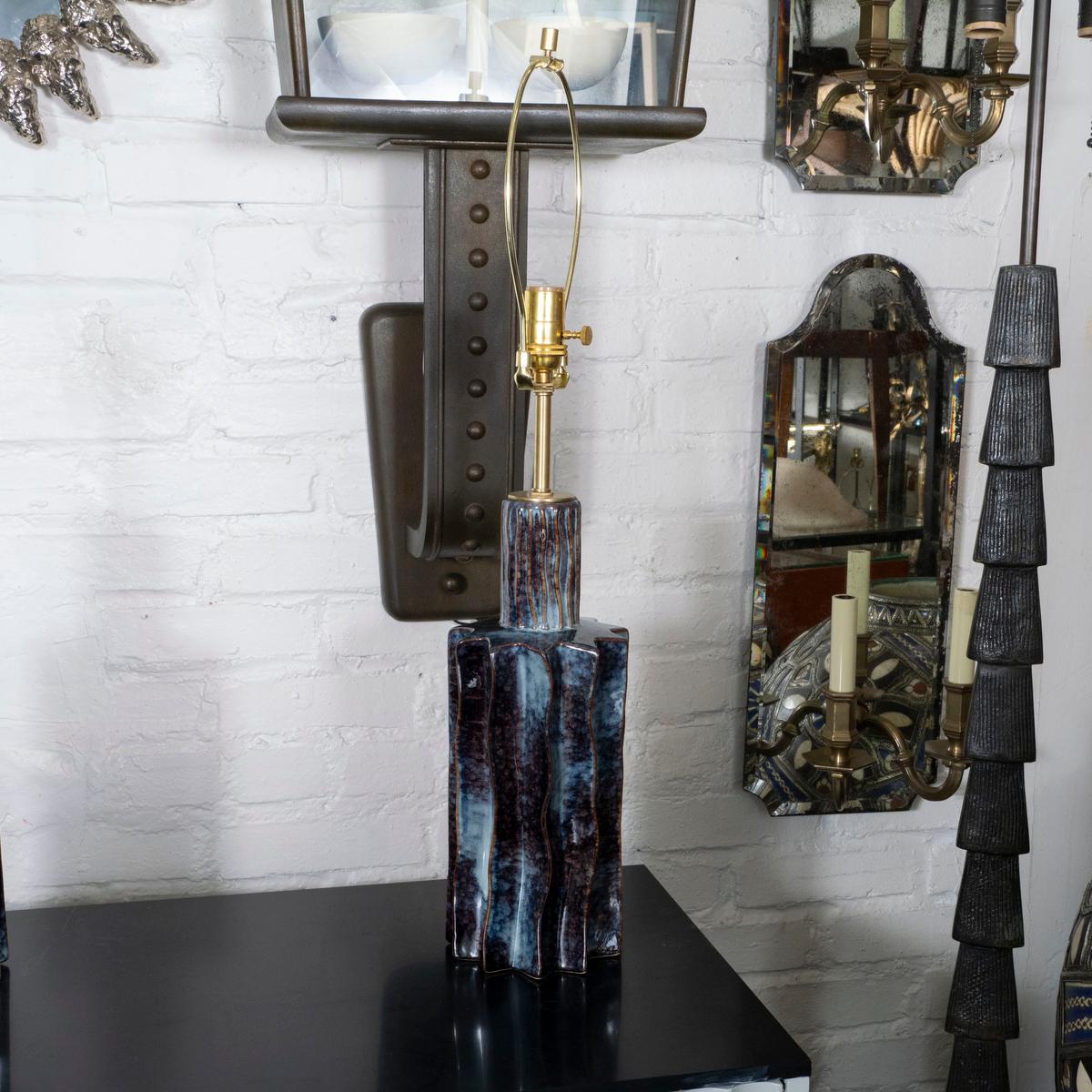 Pair of mottled ceramic table lamps For Sale 1
