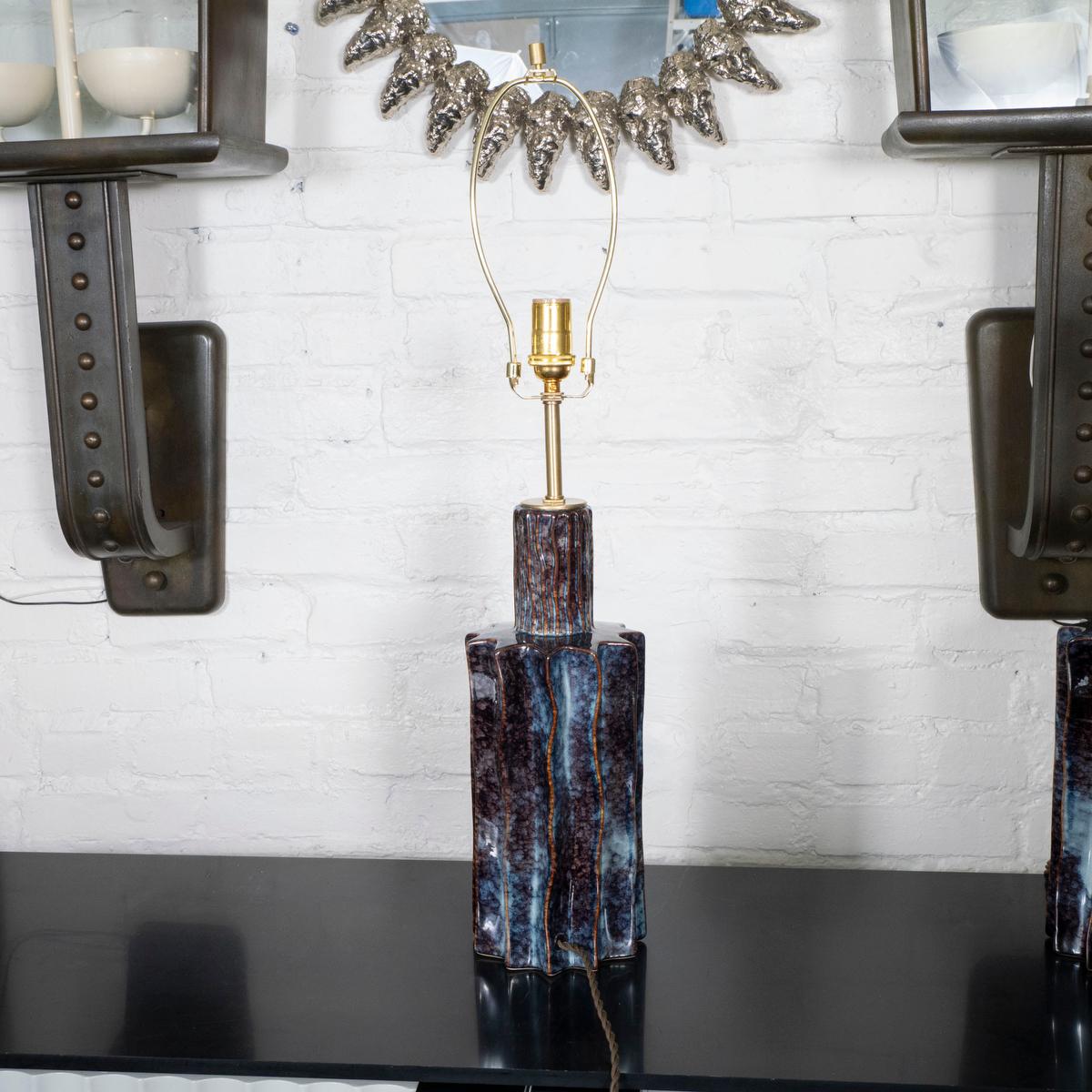 Pair of mottled ceramic table lamps For Sale 2