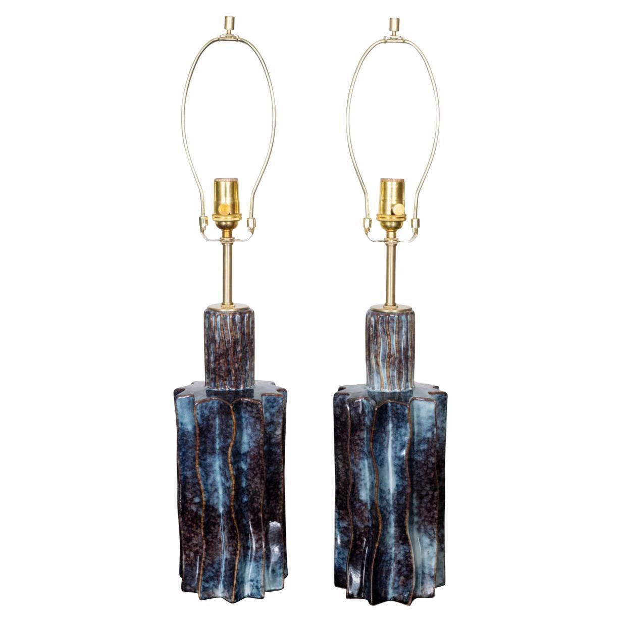 Pair of mottled ceramic table lamps