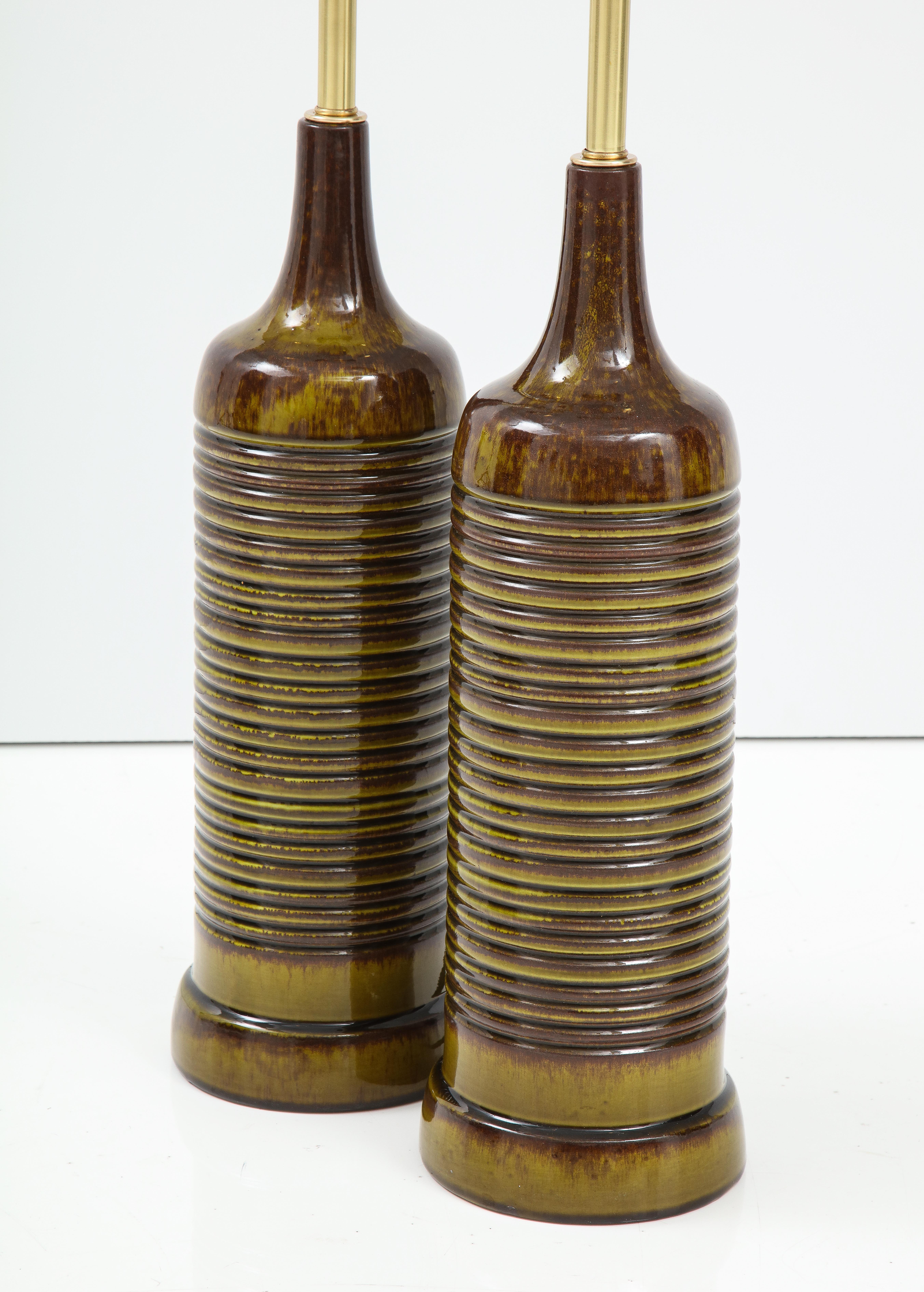 Mid-Century Modern Pair of Mottled Glazed Ceramic Lamps