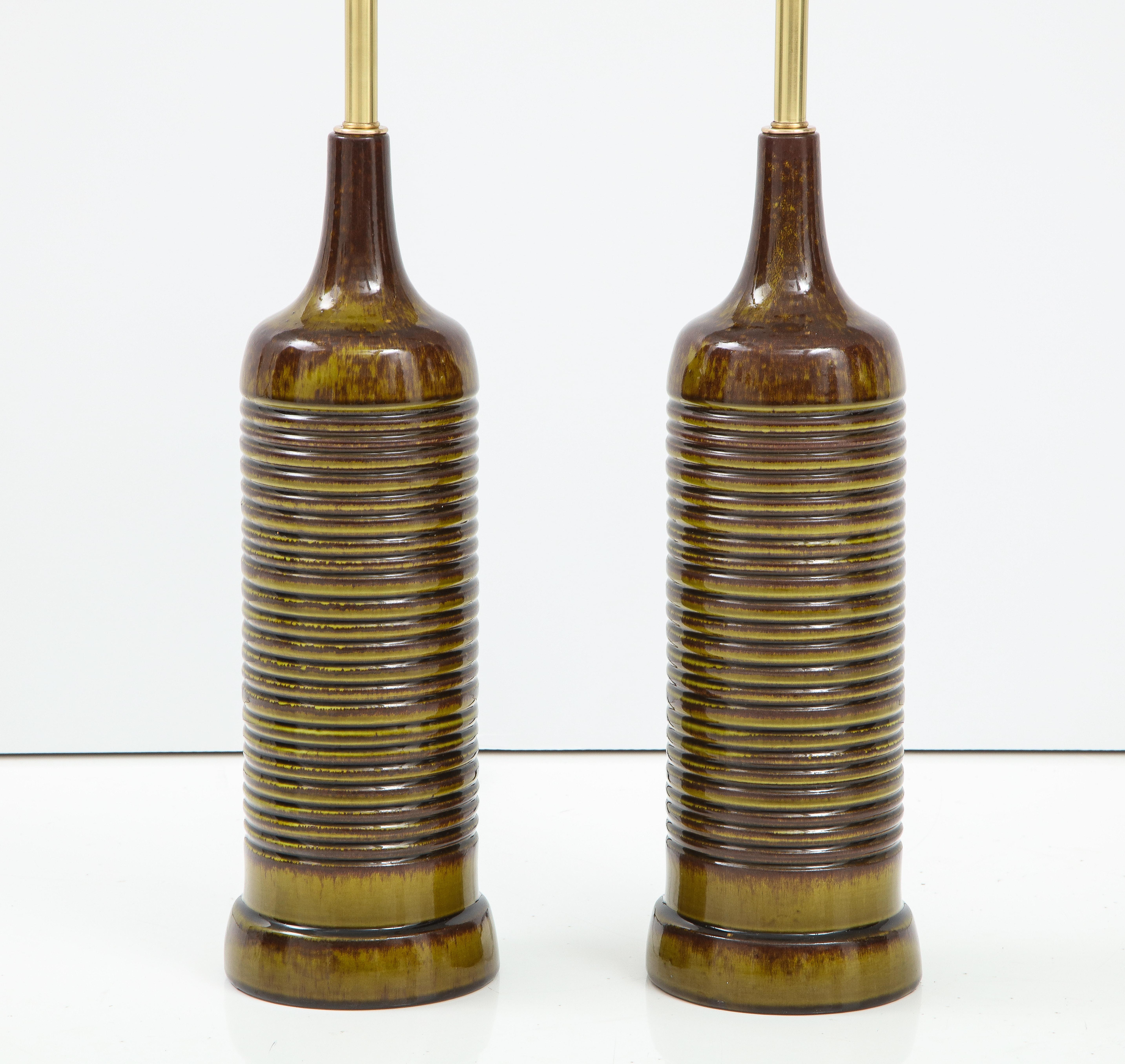 American Pair of Mottled Glazed Ceramic Lamps