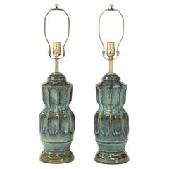 Pair of Mottled Glazed Porcelain Lamps