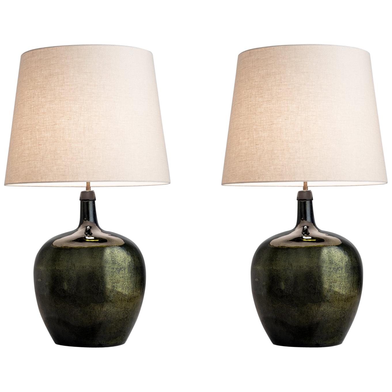 Pair of Mottled Mirrored Lamps, England, circa 1940