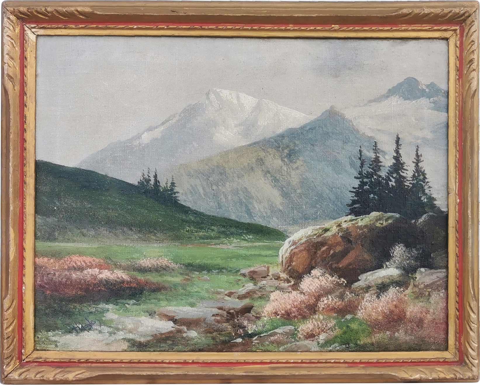 pair of mountain landscape paintings by Henry Marko - 1890 For Sale 2