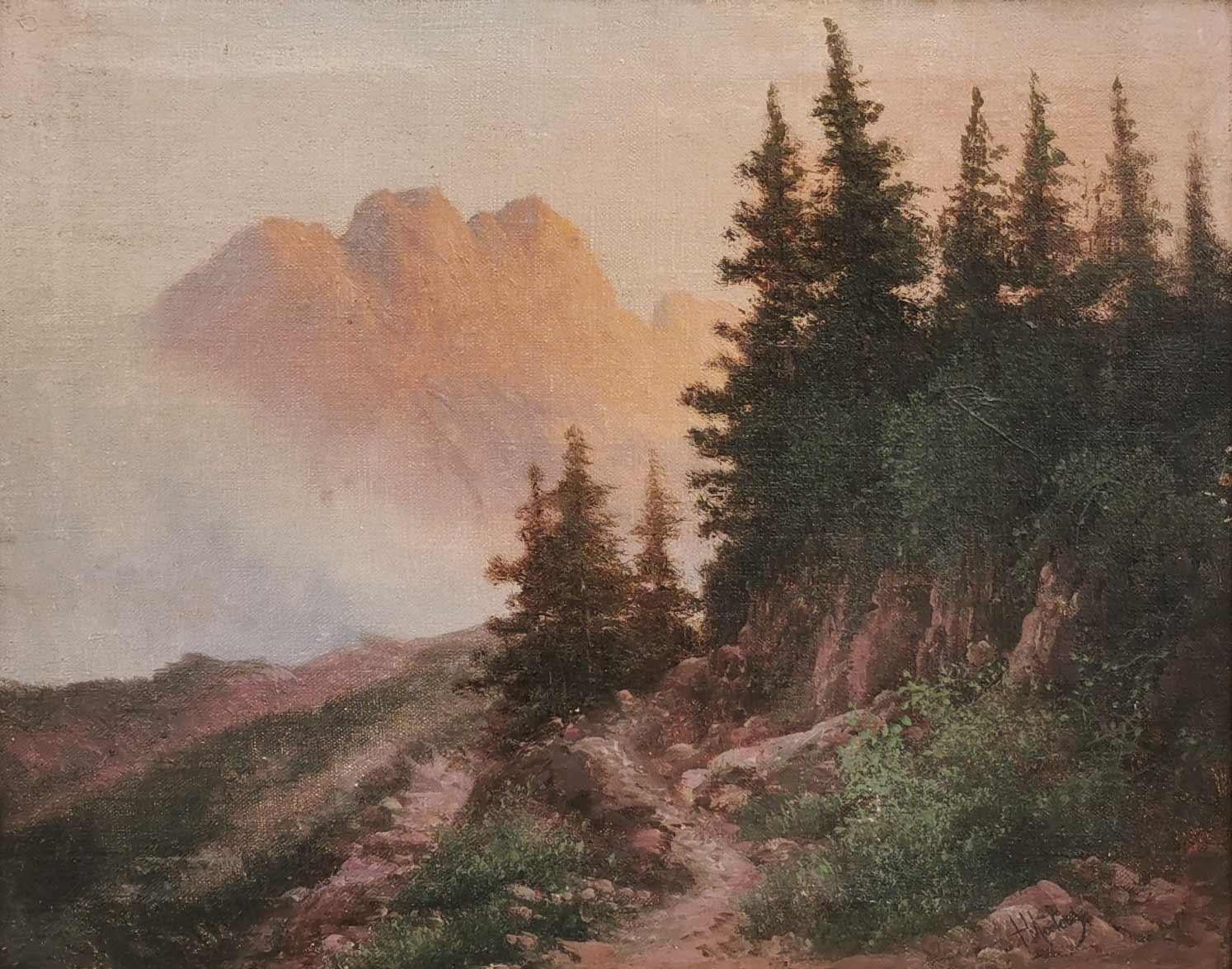 pair of mountain landscape paintings by Henry Marko - 1890 For Sale 9
