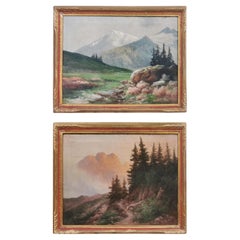 Vintage pair of mountain landscape paintings by Henry Marko - 1890