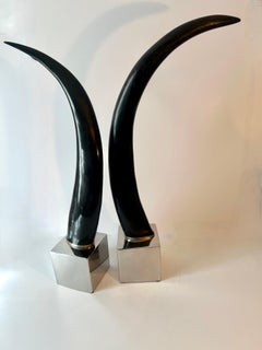 Pair of Mounted Antlers or Bookends on Chrome Stands