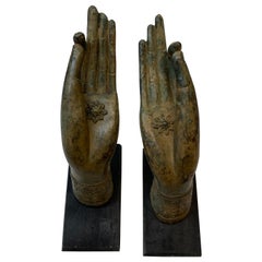 Pair of Mounted Bronze Thai Style Buddha Hands 20th C.
