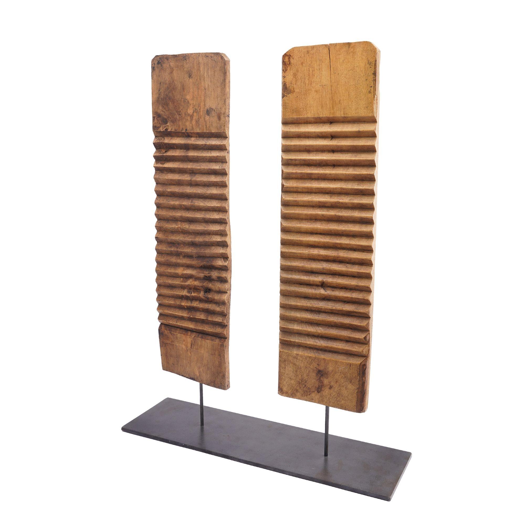 Pair of rib carved hardwood wash boards mounted on custom stand.
China, mid 19th century.