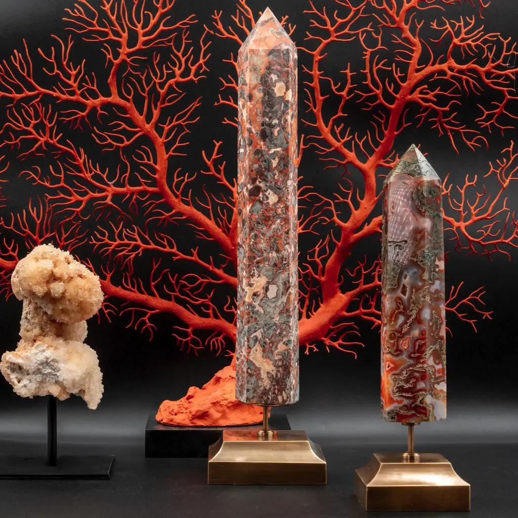Pair of Mounted Obelisks – Money Agate In Good Condition For Sale In Saint-Ouen, FR