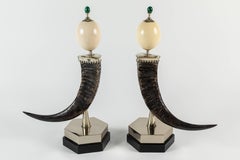 Pair of Mounted Ostrich Egg and Horn Sculptures by Anthony Redmile