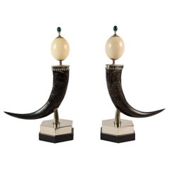 Pair of Mounted Ostrich Egg and Horn Sculptures by Anthony Redmile