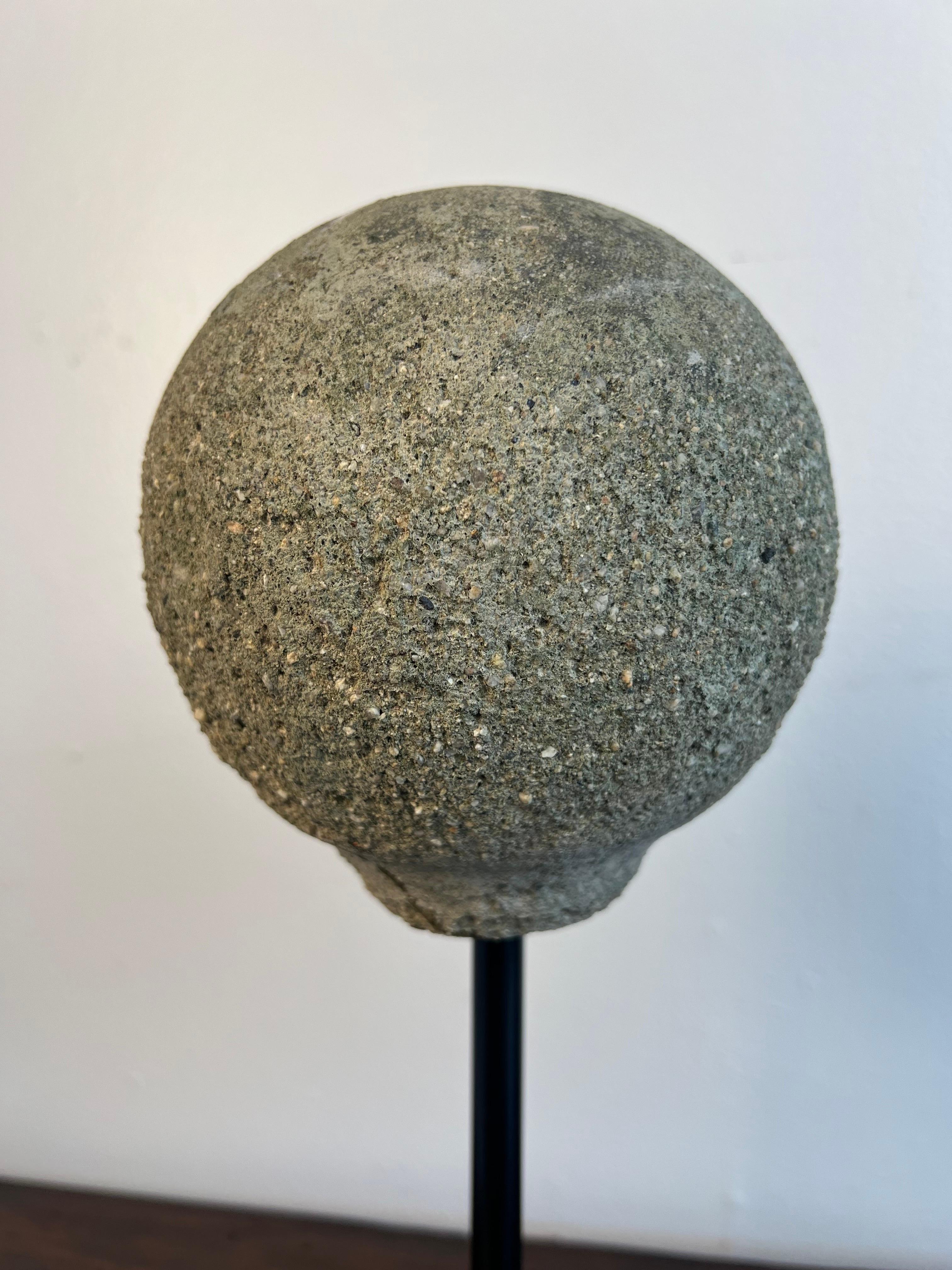 Stone Pair of Mounted Spheres on Iron Bases For Sale
