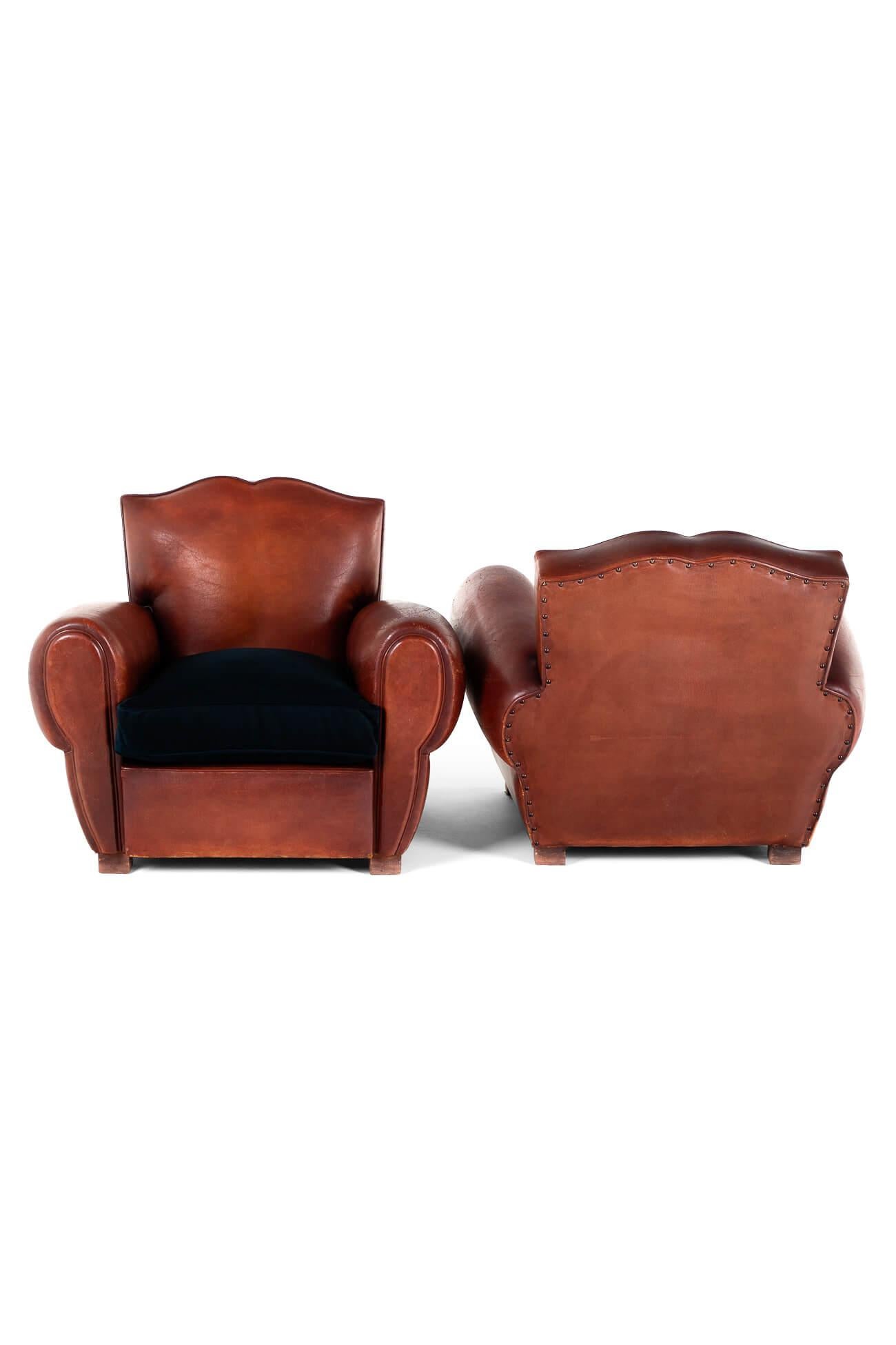 Art Deco Pair of Moustache Back Club Chairs For Sale