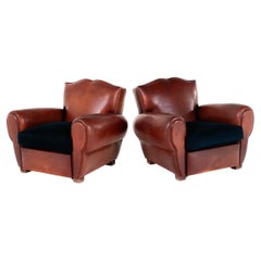 Antique Pair of Moustache Back Club Chairs
