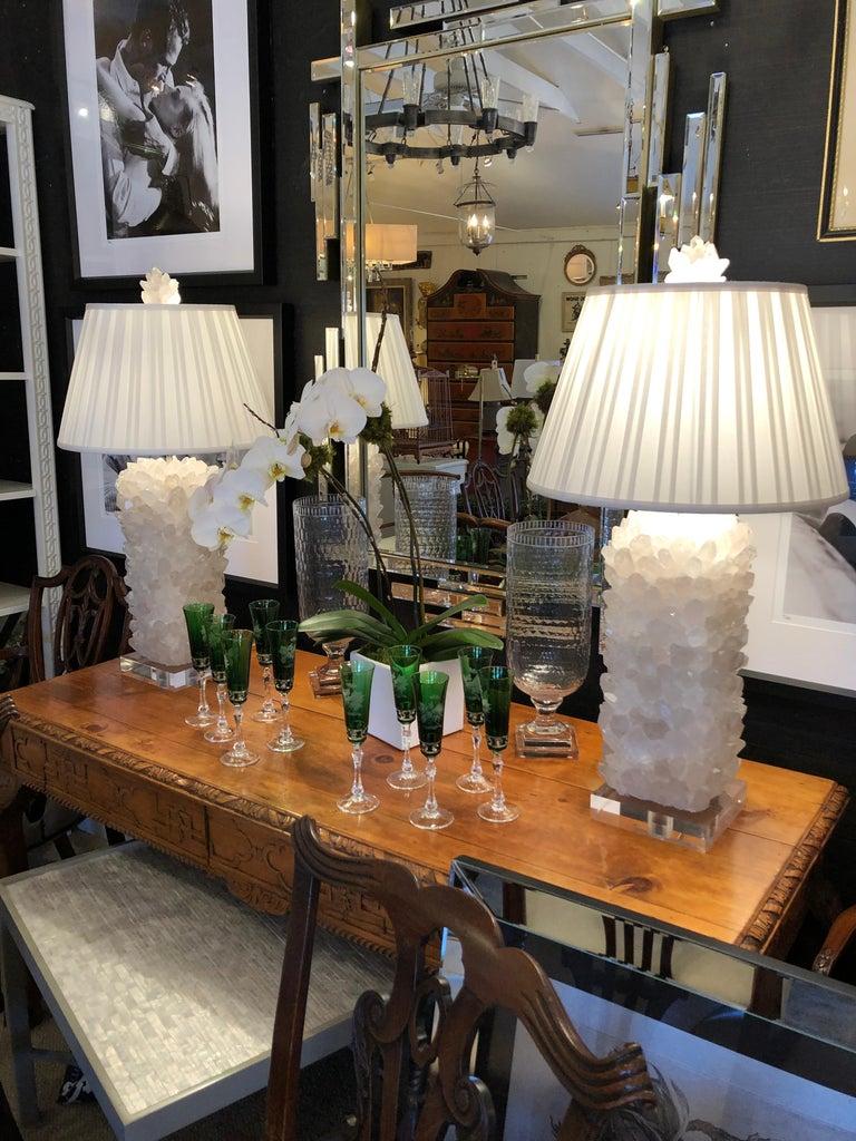 Pair of Moviestar Glam Custom Made Rock Crystal and Lucite Table Lamps 3
