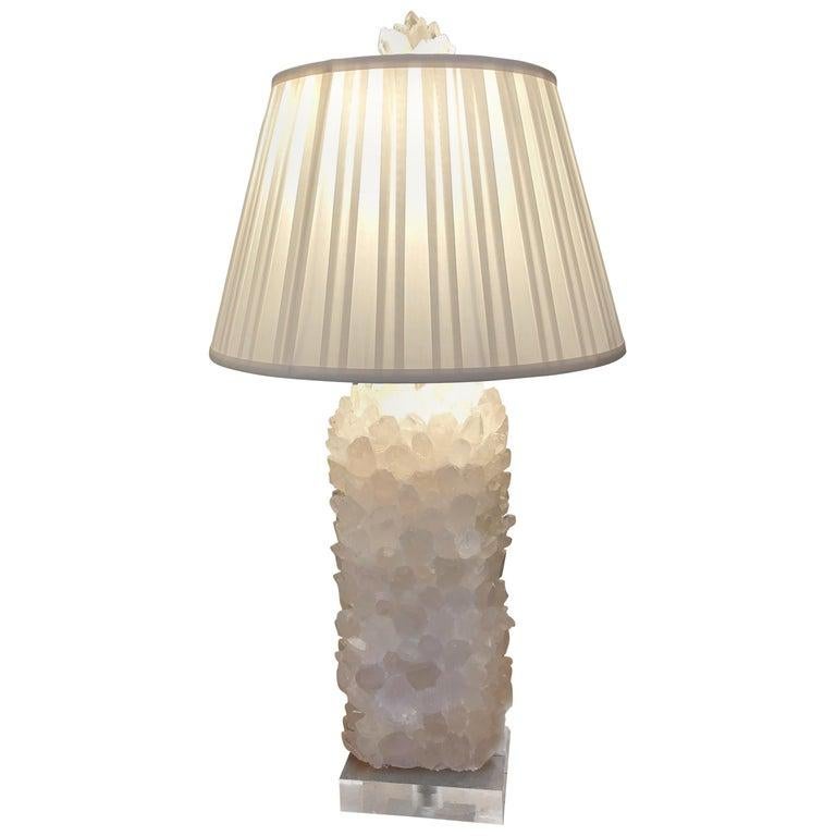 Pair of Moviestar Glam Custom Made Rock Crystal and Lucite Table Lamps In Good Condition In Hopewell, NJ