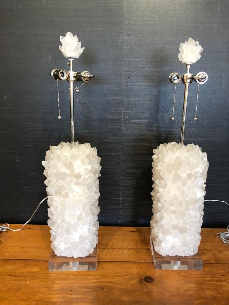 Pair of Moviestar Glam Custom Made Rock Crystal and Lucite Table Lamps 2