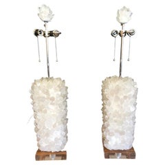 Pair of Moviestar Glam Custom Made Rock Crystal and Lucite Table Lamps
