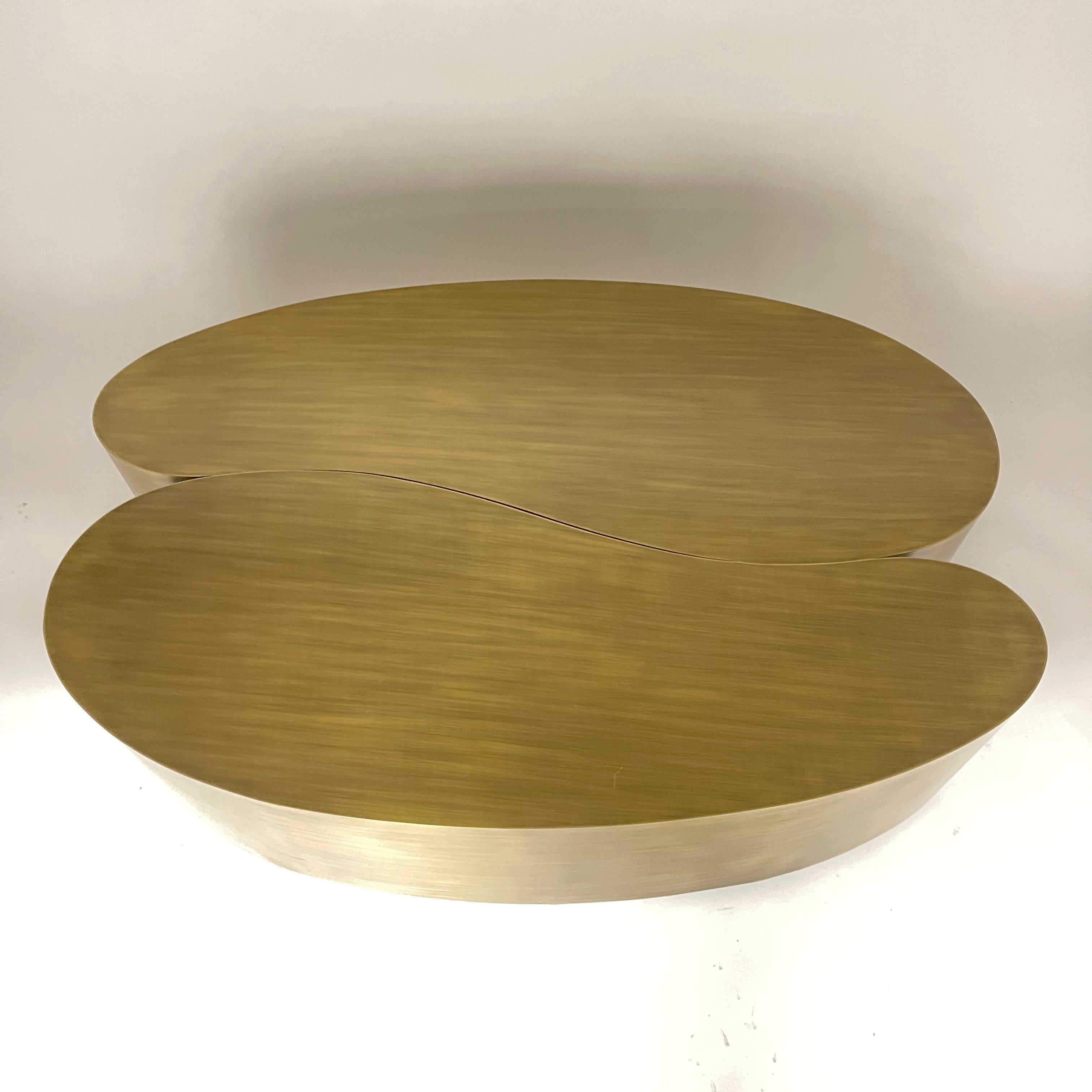 Organic Modern Pair of Mr Brown Figaro Coffee or Cocktail Table Aged Brushed Brass England 2018 For Sale