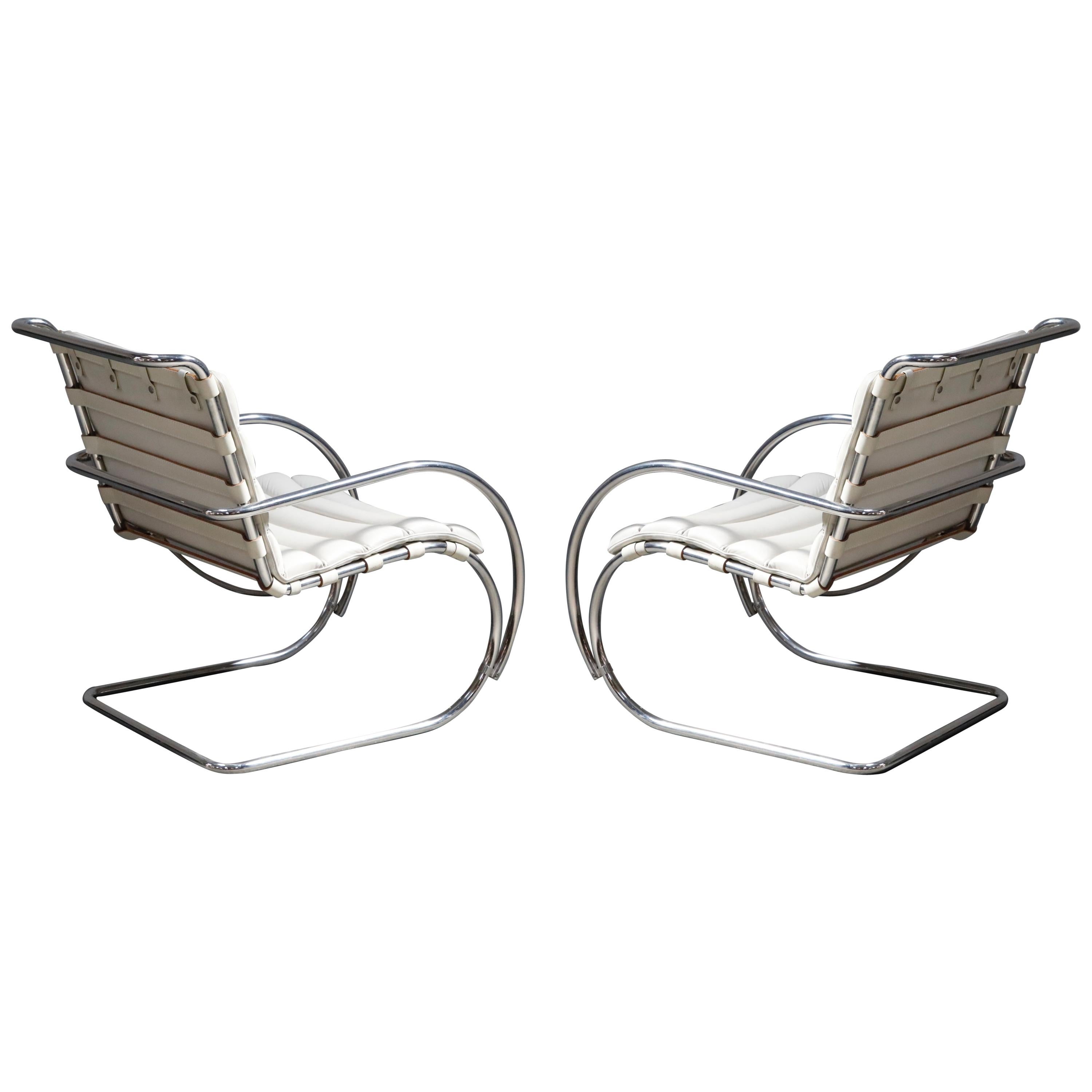 Pair of MR Lounge Armchairs by Mies van der Rohe for Knoll Studio, Signed