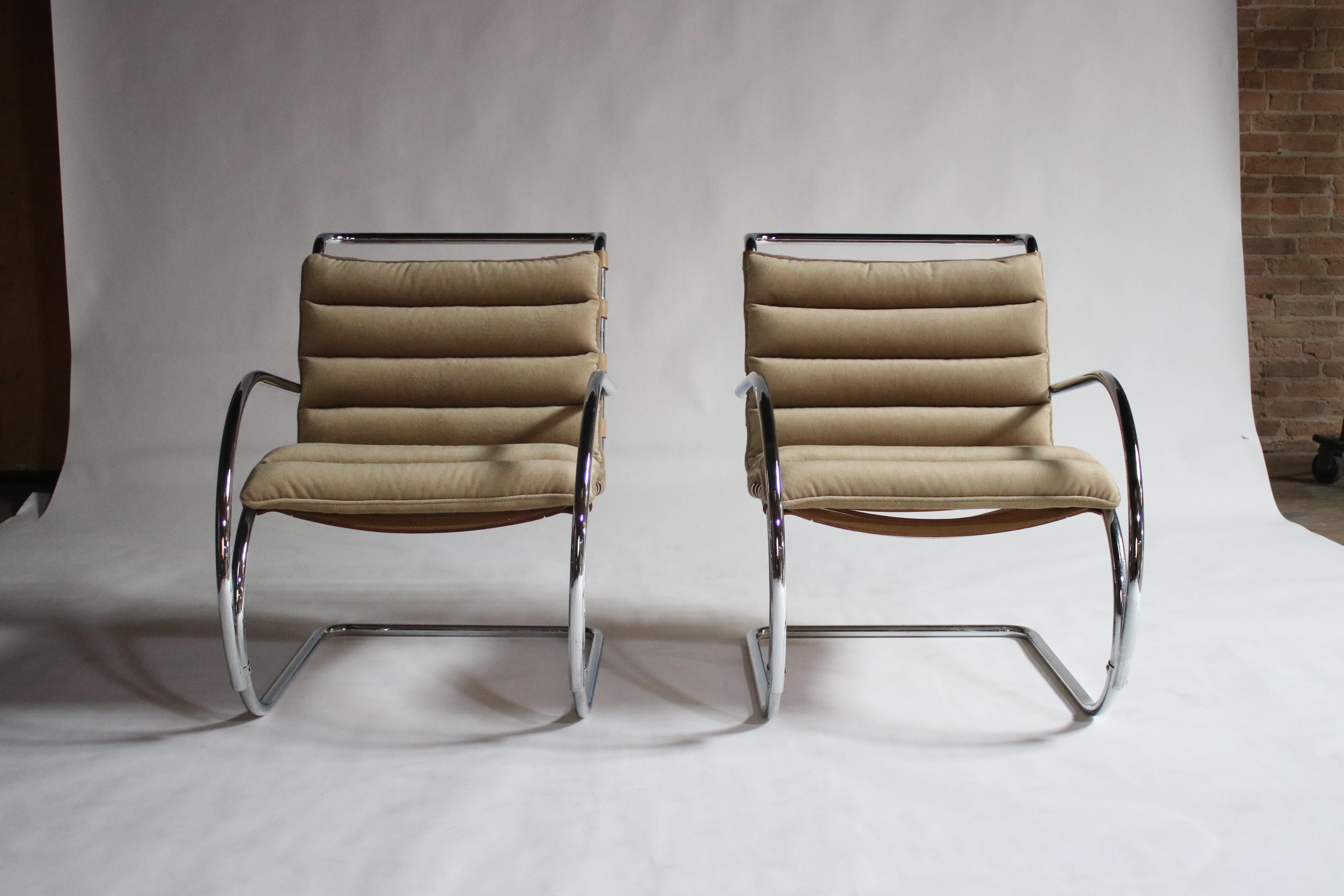 Late 20th Century Pair of MR Lounge Armchairs by Mies van der Rohe