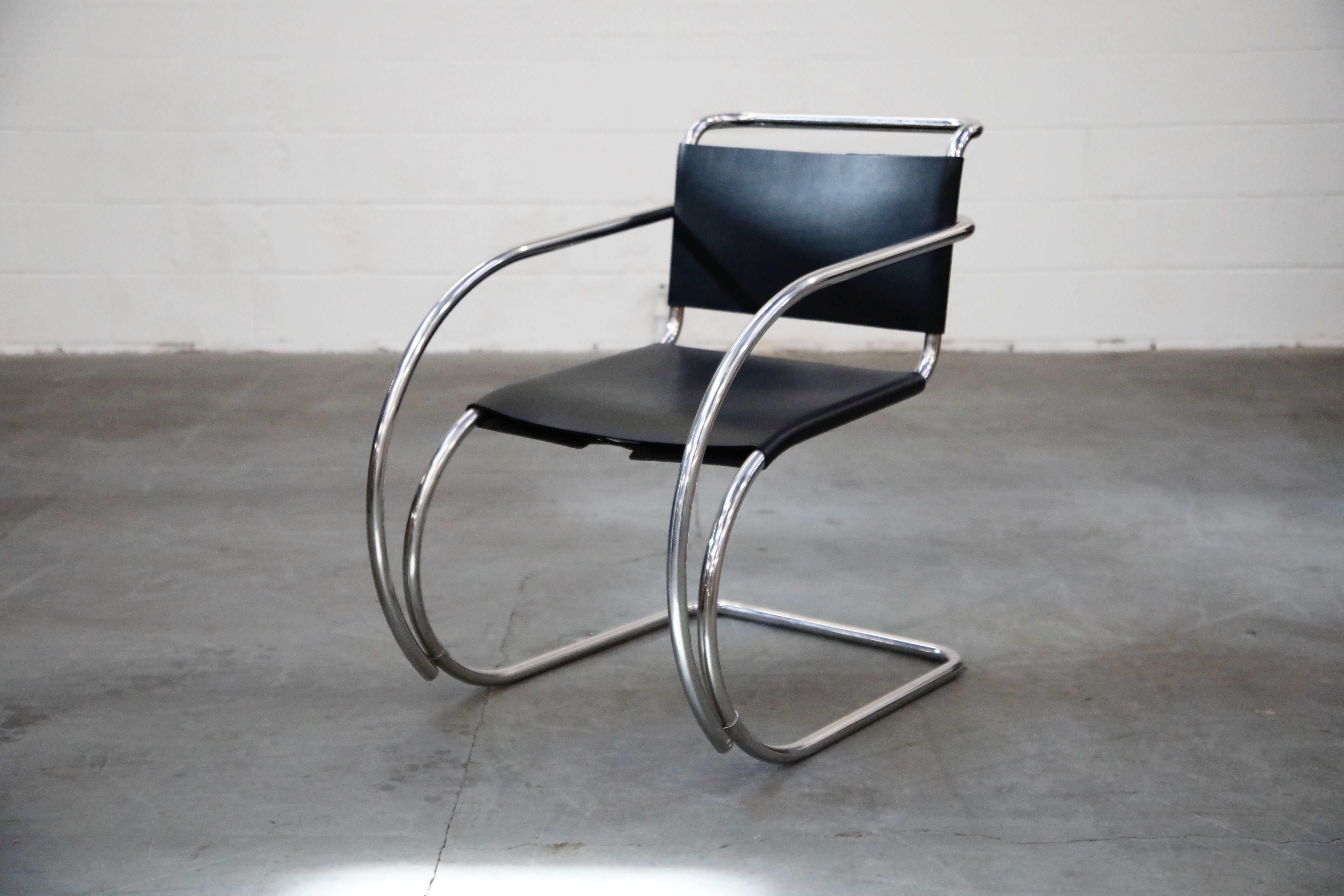 Mid-Century Modern Pair of MR20 Armchairs by Ludwig Mies van der Rohe for Knoll Studio, Signed