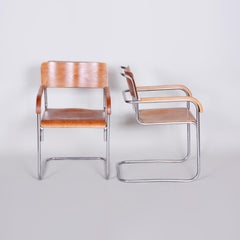 Pair of Mucke Melder Bauhaus Armchairs Made in 1930s Czechia, Restored