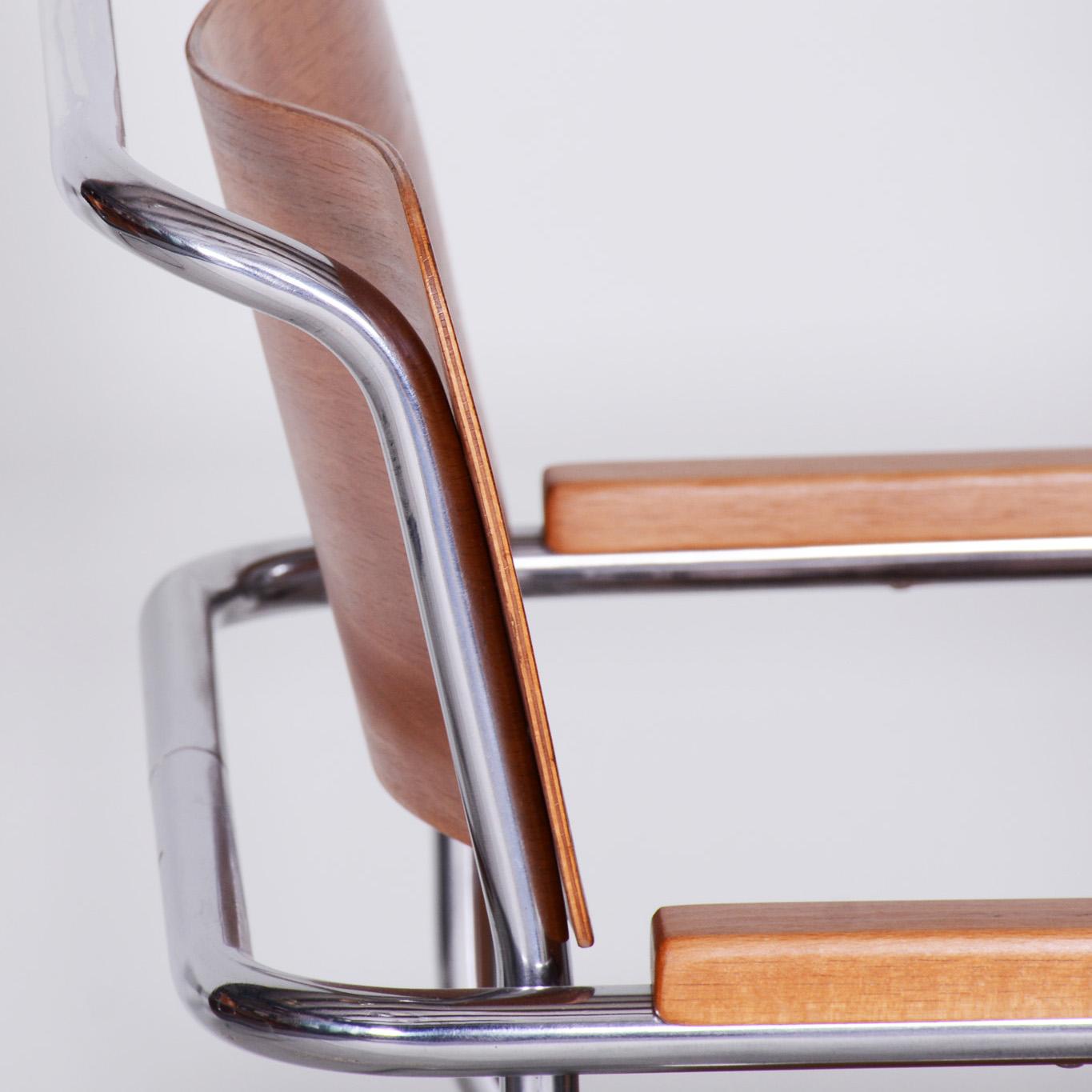 Chrome Pair of Mucke Melder Bauhaus Armchairs Made in 1930s Czechia, Restored For Sale